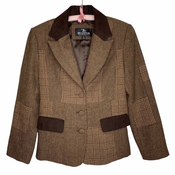 Braefair Tweed Wool Blend Equestrian Riding Button Blazer Brown Jacket Size 4 - Picture 8 of 16